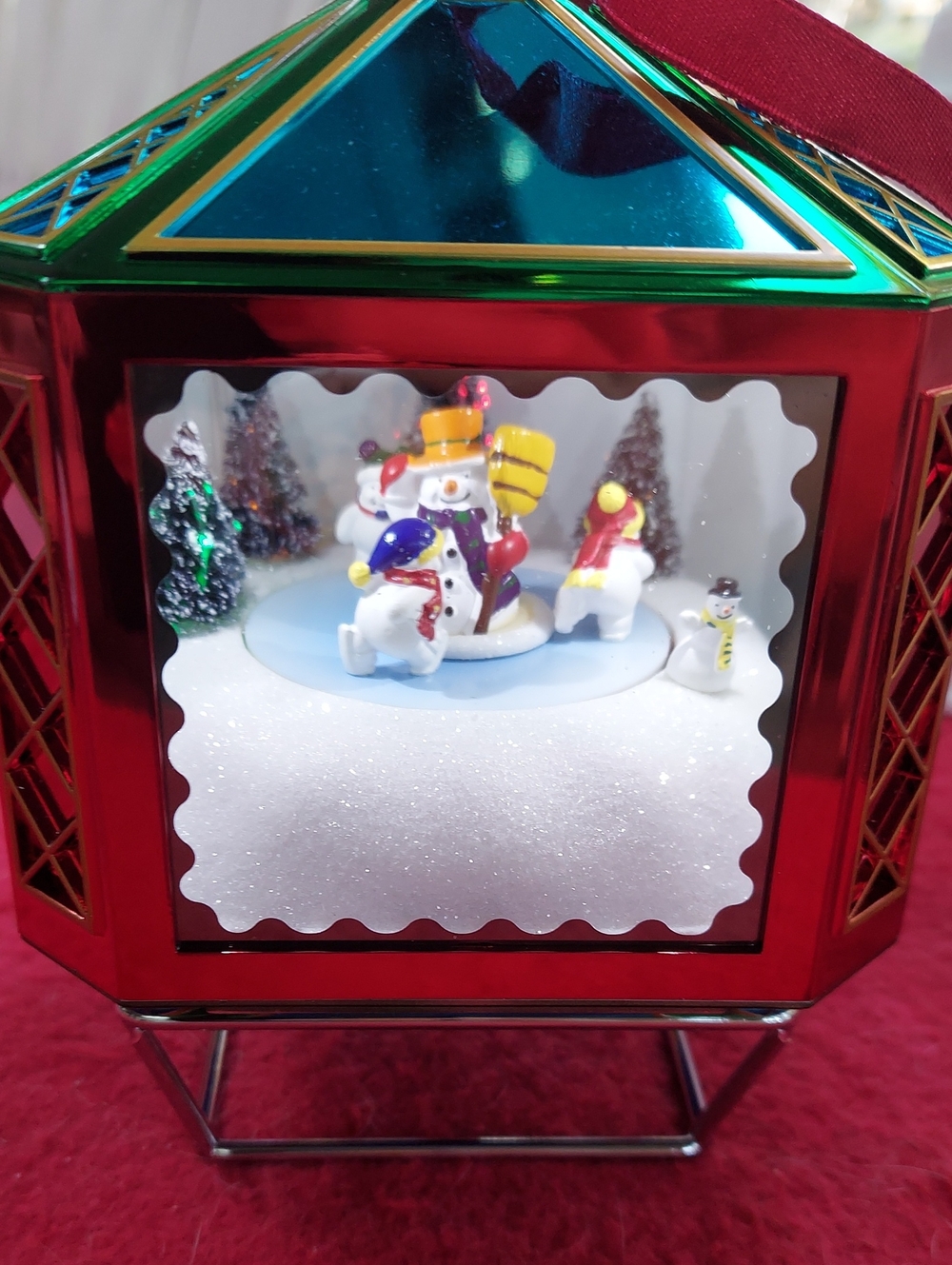 Holiday Snowman Lantern Decoration in Red and Green